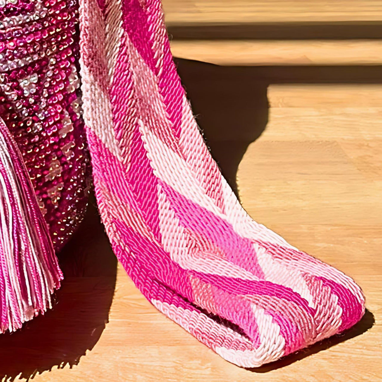 Wayuu Mochila bag pink decorated with rhinestones and crystals