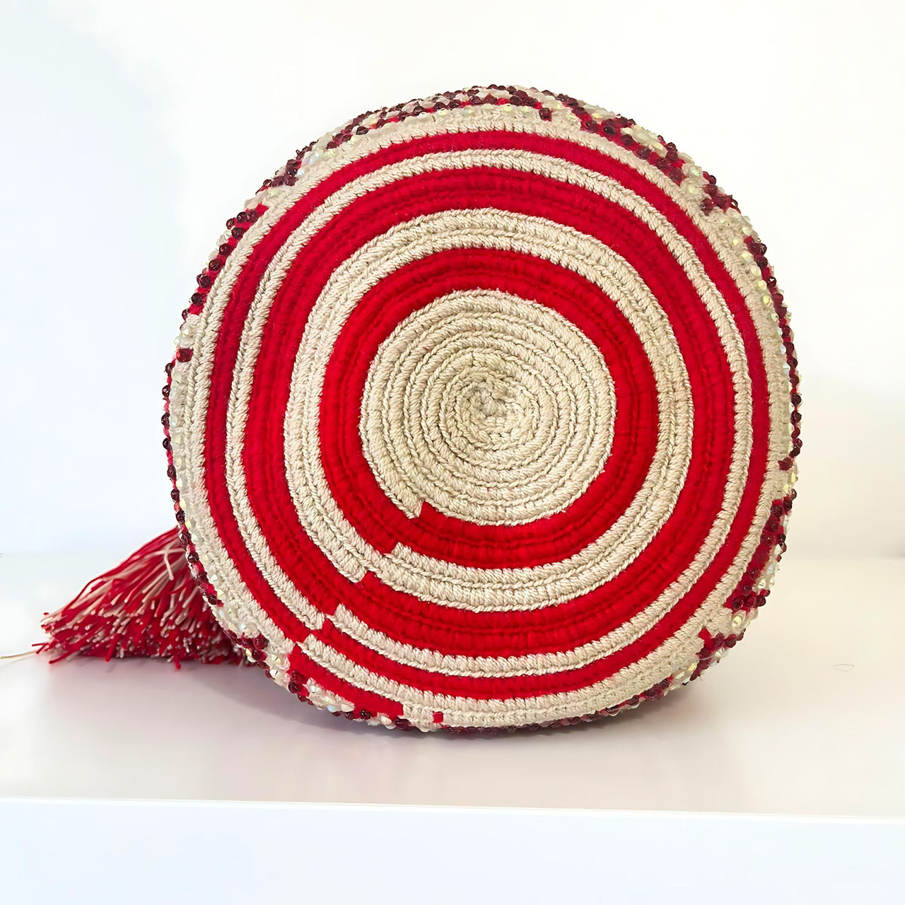 Wayuu Mochila bag red decorated with rhinestones and crystals