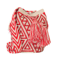 Thumbnail for Wayuu Mochila bag red decorated with rhinestones and crystals