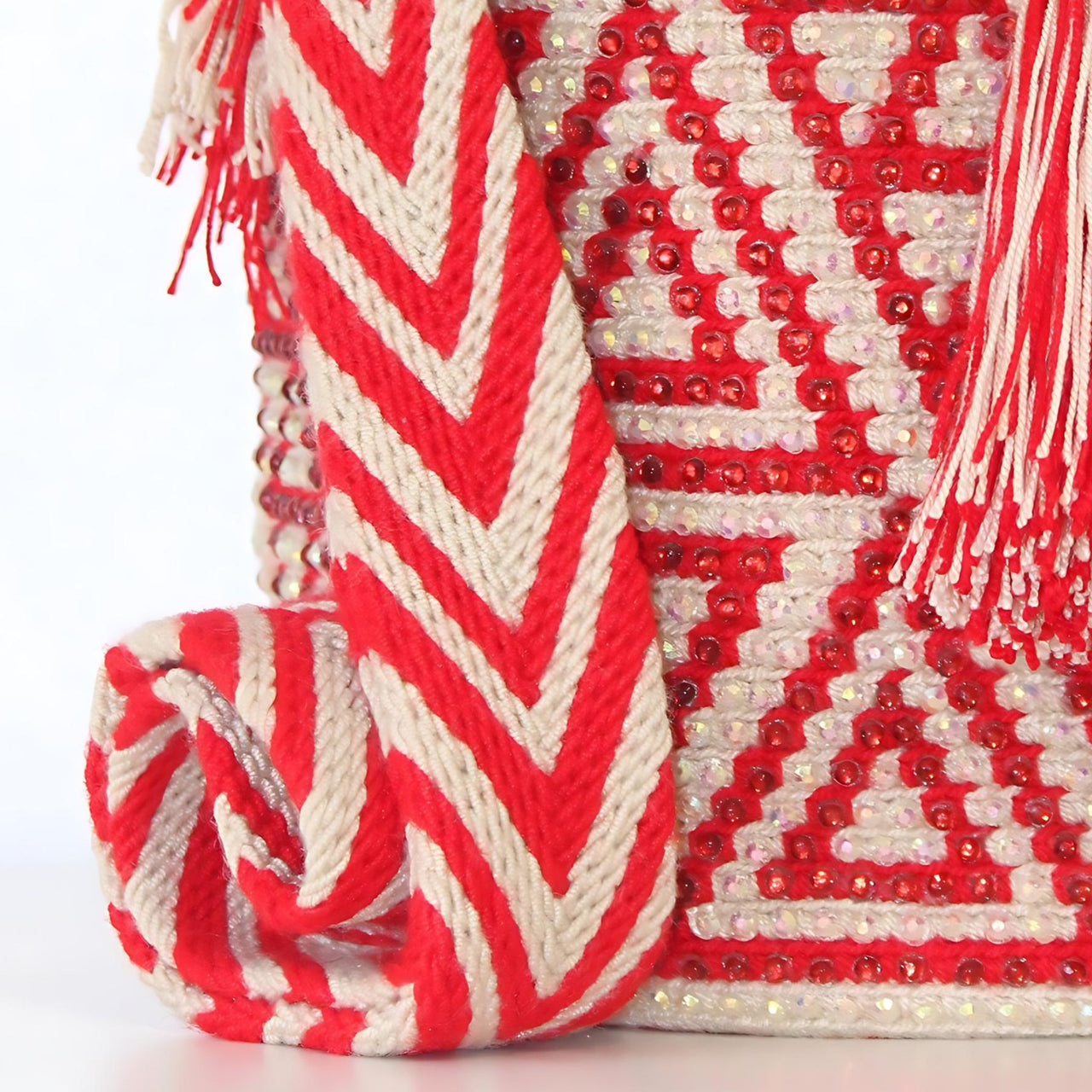 Wayuu Mochila bag red decorated with rhinestones and crystals