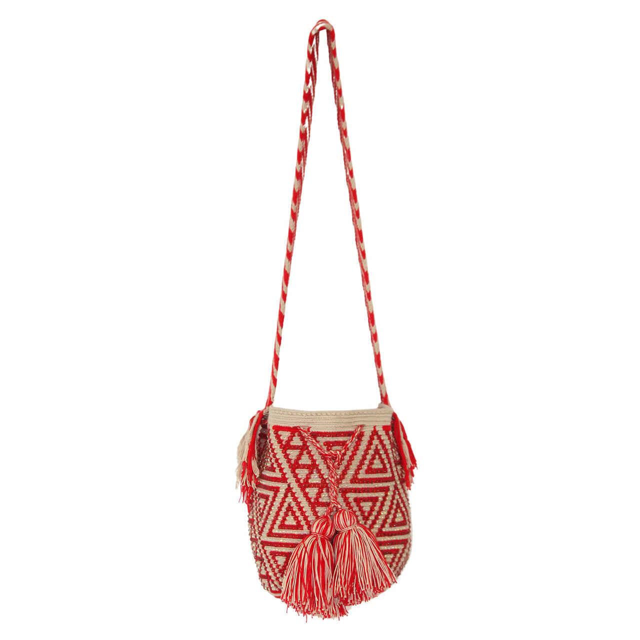 Wayuu Mochila bag red decorated with rhinestones and crystals