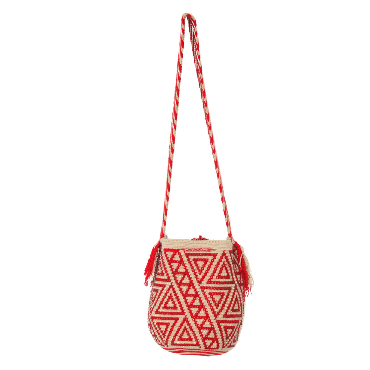 Wayuu Mochila bag red decorated with rhinestones and crystals