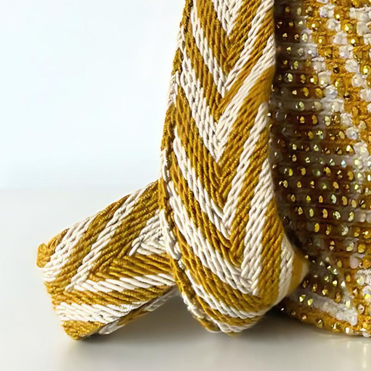 Wayuu Mochila bag yellow decorated with rhinestones and crystals