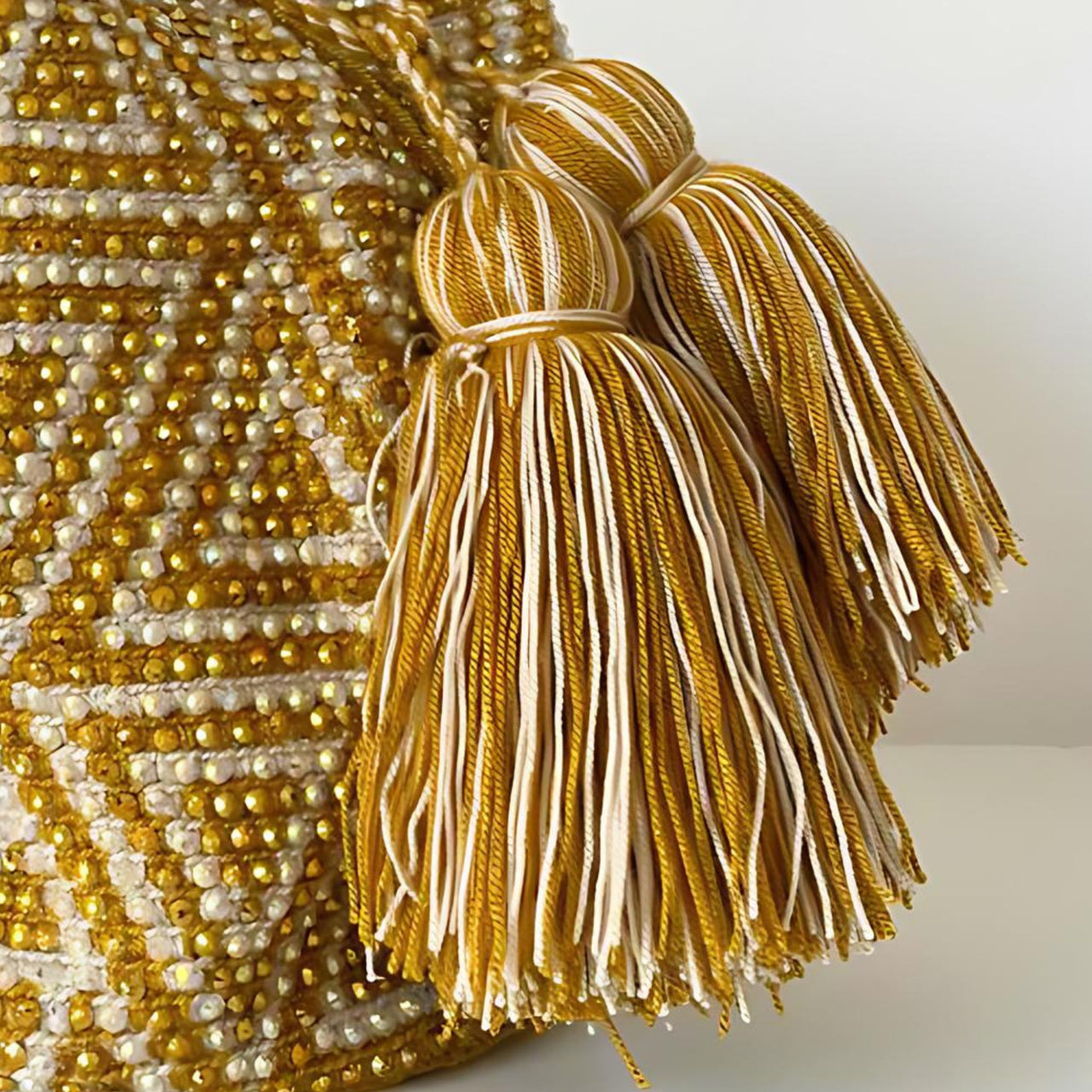 Wayuu Mochila bag yellow decorated with rhinestones and crystals