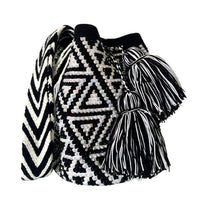 Thumbnail for Wayuu Mochila bag black and white decorated with rhinestones and crystals