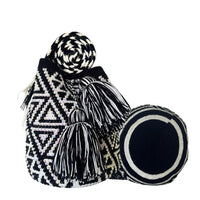 Thumbnail for Wayuu Mochila bag black and white decorated with rhinestones and crystals