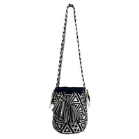 Thumbnail for Wayuu Mochila bag black and white decorated with rhinestones and crystals