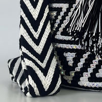 Thumbnail for Wayuu Mochila bag black and white decorated with rhinestones and crystals