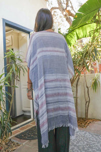 Thumbnail for Striped Frayed Colorful Kimono