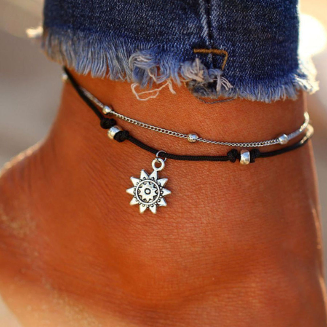 Vintage Boho Multi Layer Sun Anklet Bracelet summer spring jewelry